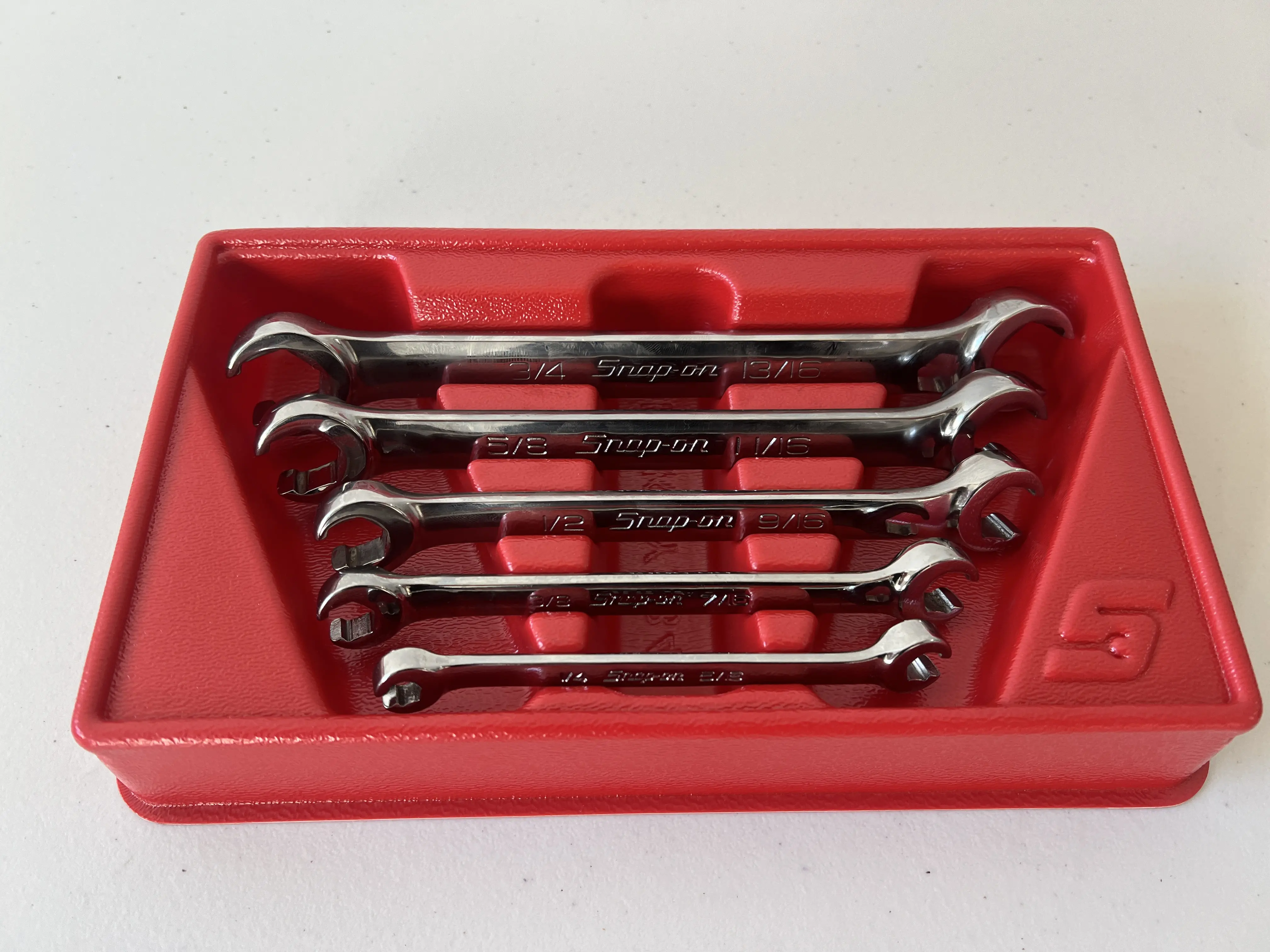 Snap-On 5pc 6pt SAE Flank Drive Double End Flare Nut Wrench Set (1/4-13/16") RXFS605B