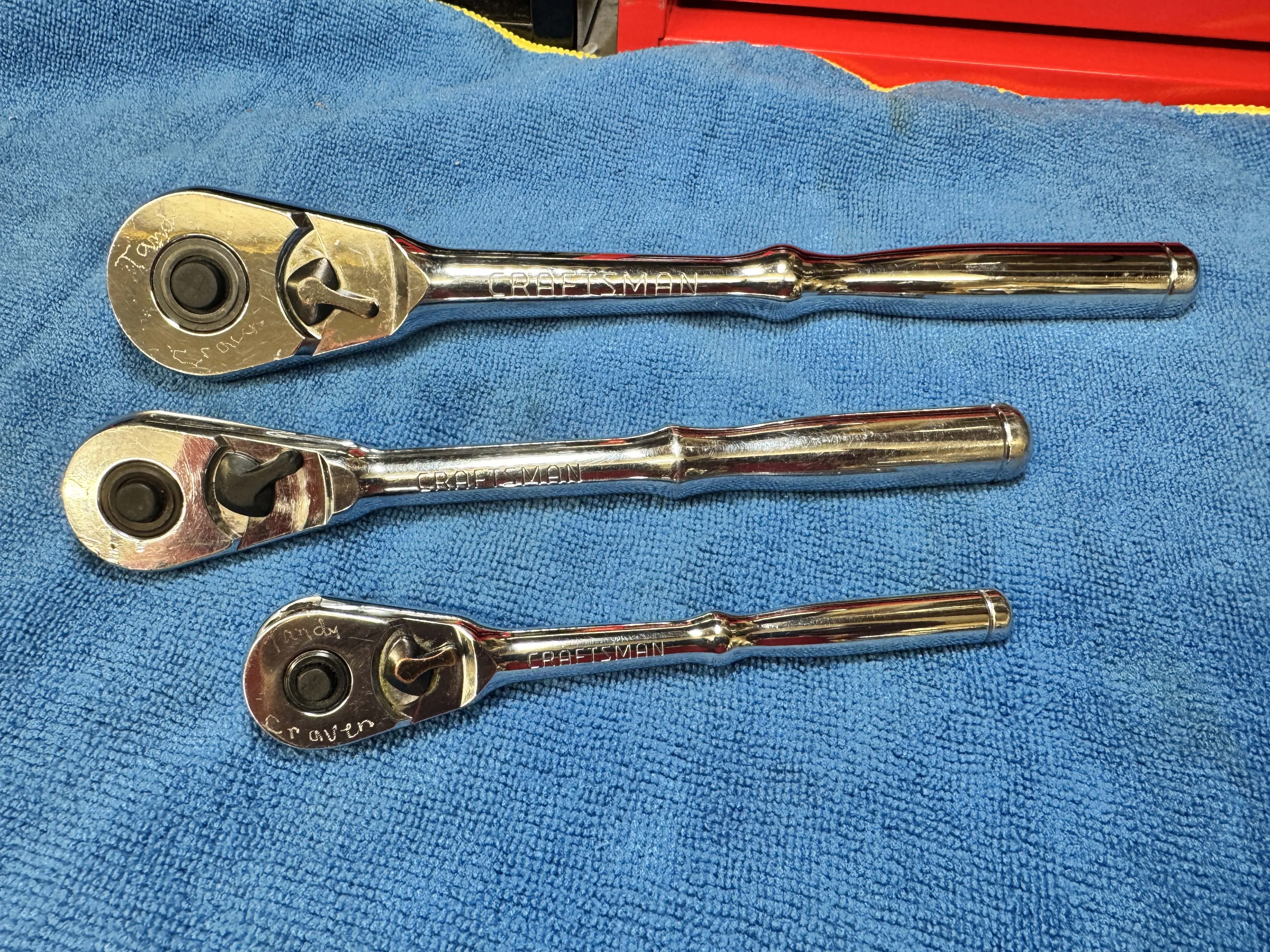 Craftsman Professional Fully Polished Ratchets, Set of 3.  ½, ⅜, and ¼ set.